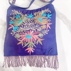 Boho embroidered handbag w/beaded fringe festival
